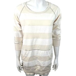 Rag & Bone Y2K Striped Tunic Sweatshirt Kangaroo Pocket Women Medium Ivory Beige